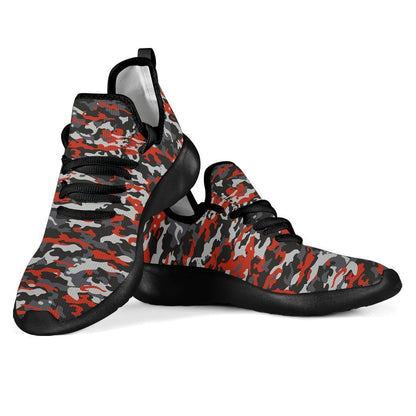 Orange Black And Grey Camouflage Print Mesh Knit Shoes GearFrost