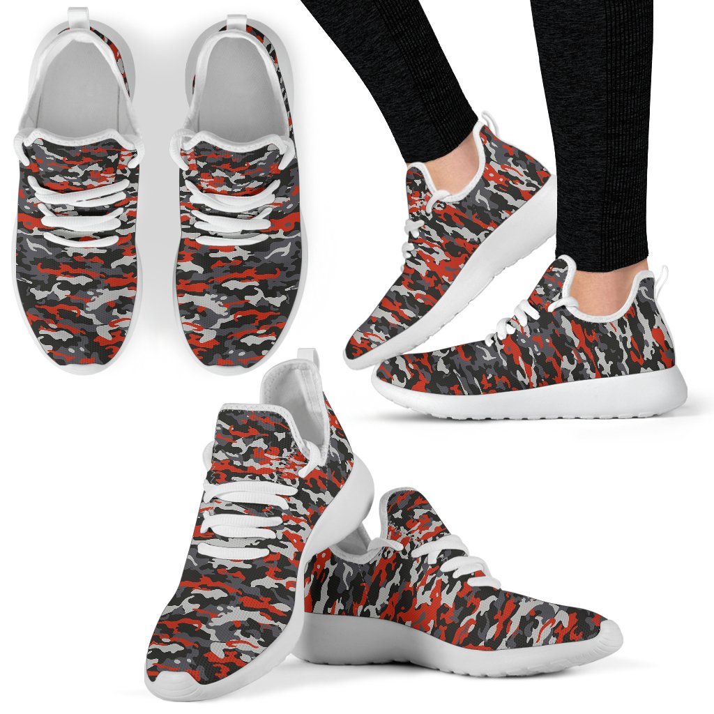 Orange Black And Grey Camouflage Print Mesh Knit Shoes GearFrost