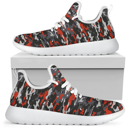 Orange Black And Grey Camouflage Print Mesh Knit Shoes GearFrost