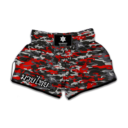Orange Black And Grey Camouflage Print Muay Thai Boxing Shorts