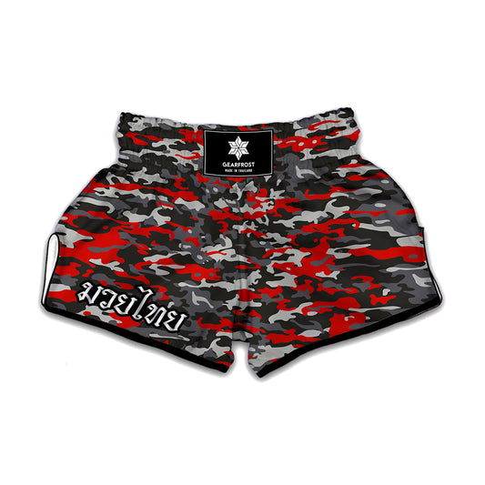 Orange Black And Grey Camouflage Print Muay Thai Boxing Shorts