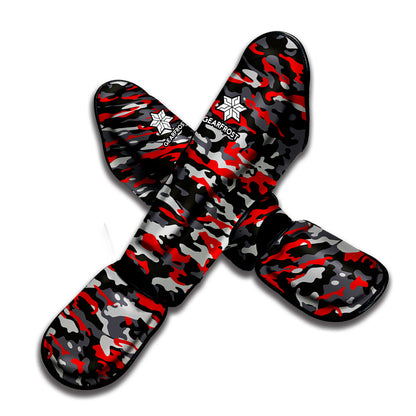 Orange Black And Grey Camouflage Print Muay Thai Shin Guard