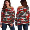Orange Black And Grey Camouflage Print Off The Shoulder Sweatshirt