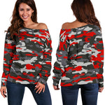 Orange Black And Grey Camouflage Print Off Shoulder Sweatshirt GearFrost