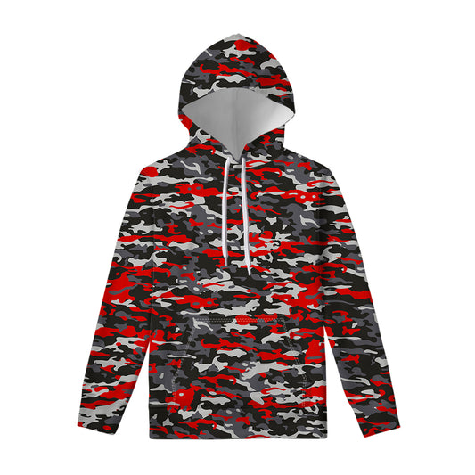 Orange Black And Grey Camouflage Print Pullover Hoodie