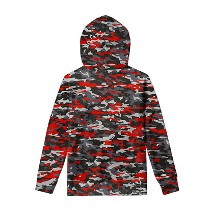 Orange Black And Grey Camouflage Print Pullover Hoodie