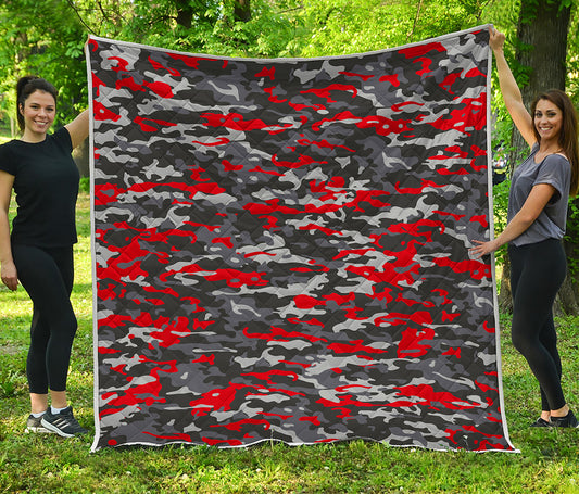 Orange Black And Grey Camouflage Print Quilt