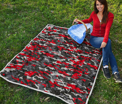 Orange Black And Grey Camouflage Print Quilt