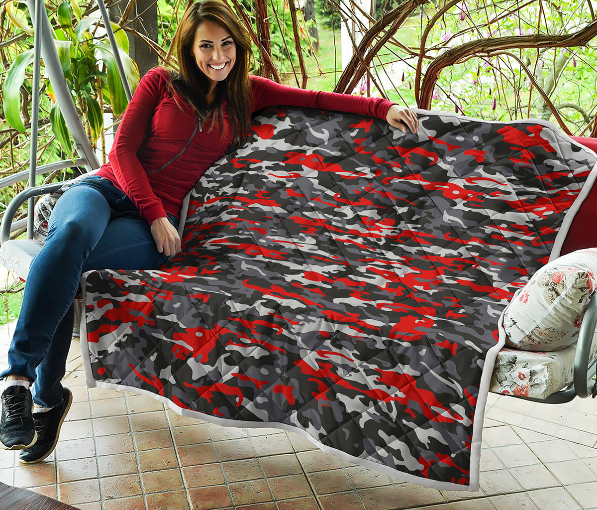 Orange Black And Grey Camouflage Print Quilt