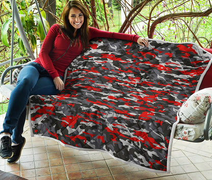 Orange Black And Grey Camouflage Print Quilt