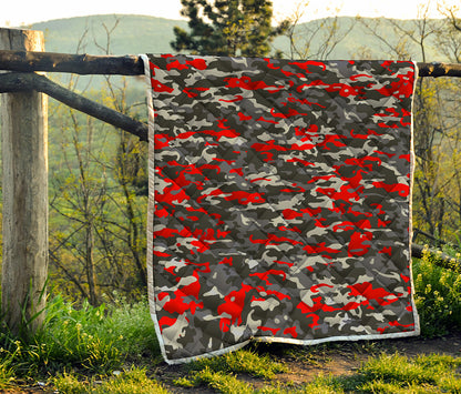 Orange Black And Grey Camouflage Print Quilt