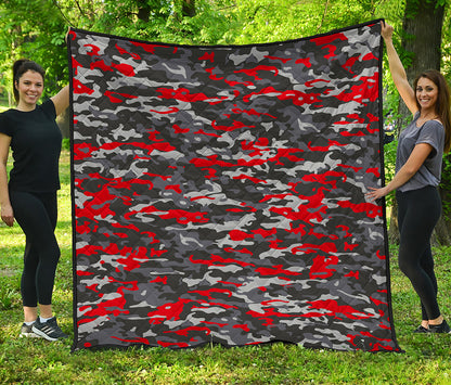 Orange Black And Grey Camouflage Print Quilt