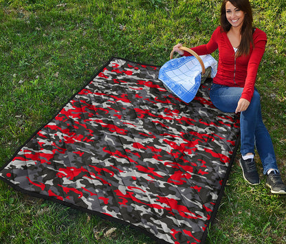 Orange Black And Grey Camouflage Print Quilt