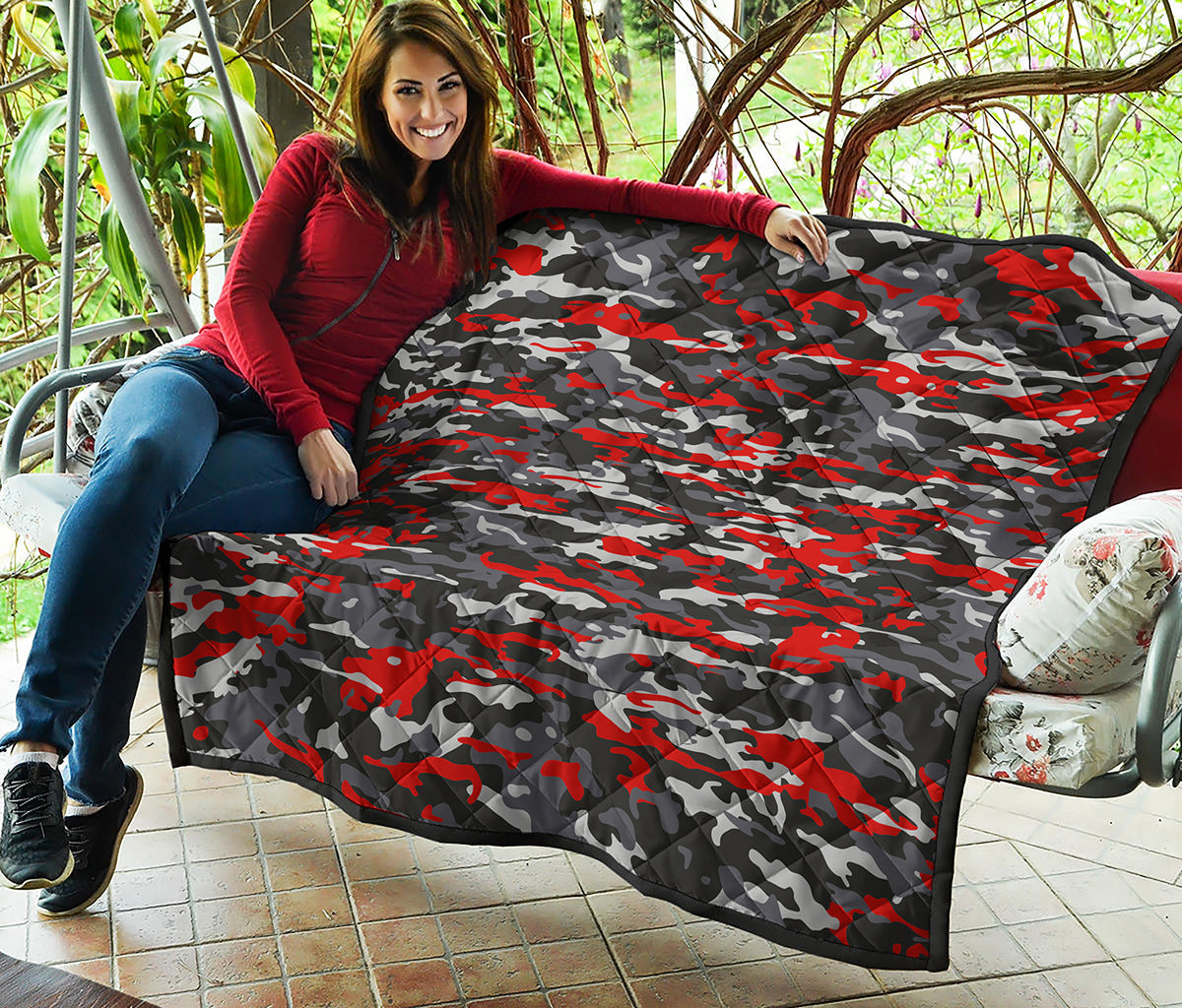 Orange Black And Grey Camouflage Print Quilt