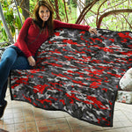 Orange Black And Grey Camouflage Print Quilt