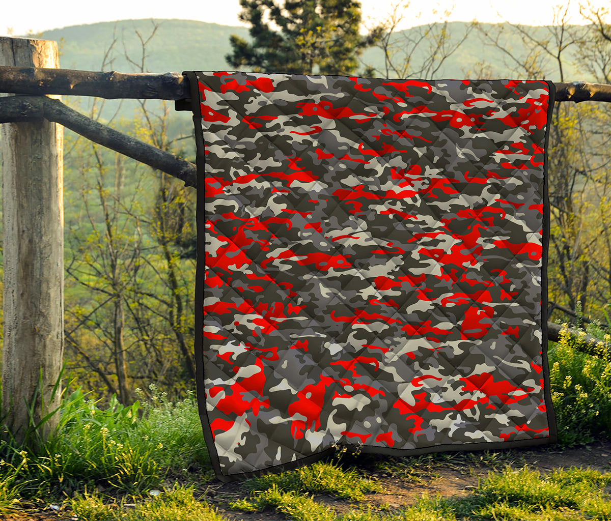 Orange Black And Grey Camouflage Print Quilt