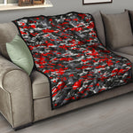 Orange Black And Grey Camouflage Print Quilt