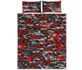 Orange Black And Grey Camouflage Print Quilt Bed Set
