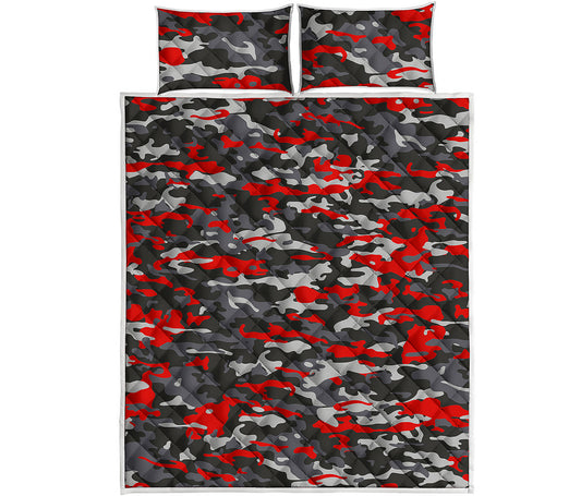 Orange Black And Grey Camouflage Print Quilt Bed Set