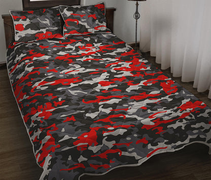 Orange Black And Grey Camouflage Print Quilt Bed Set