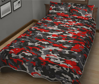 Orange Black And Grey Camouflage Print Quilt Bed Set