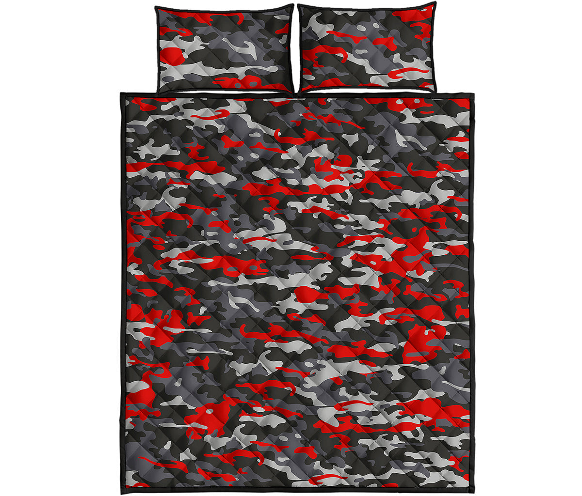 Orange Black And Grey Camouflage Print Quilt Bed Set