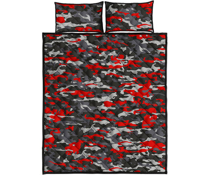 Orange Black And Grey Camouflage Print Quilt Bed Set