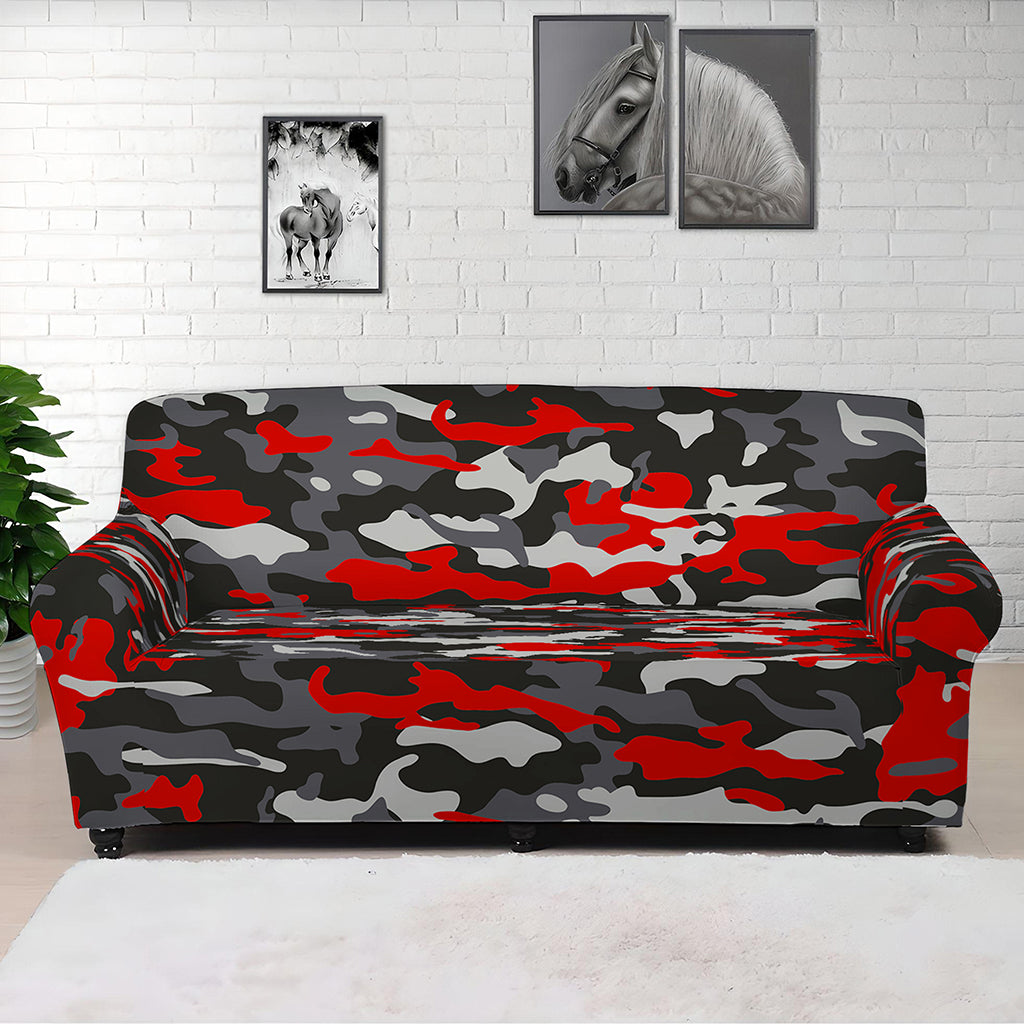 Orange Black And Grey Camouflage Print Sofa Cover