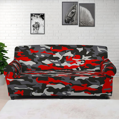 Orange Black And Grey Camouflage Print Sofa Cover