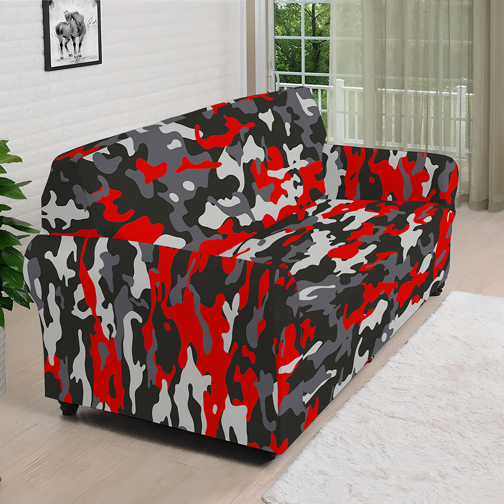 Orange Black And Grey Camouflage Print Sofa Cover