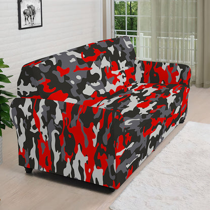 Orange Black And Grey Camouflage Print Sofa Cover