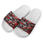 Orange Black And Grey Camouflage Print White Slide Sandals