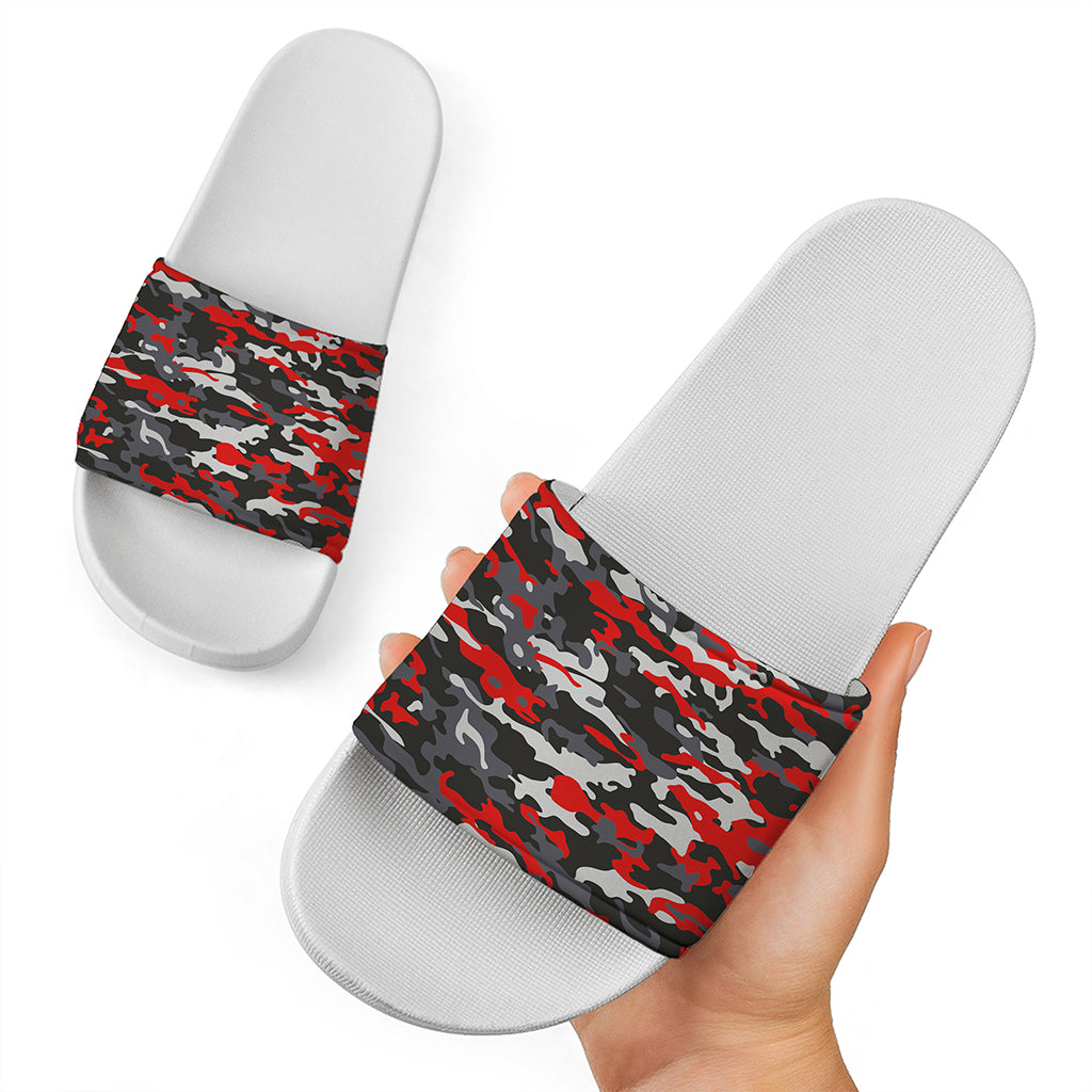 Orange Black And Grey Camouflage Print White Slide Sandals
