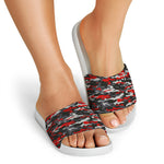 Orange Black And Grey Camouflage Print White Slide Sandals