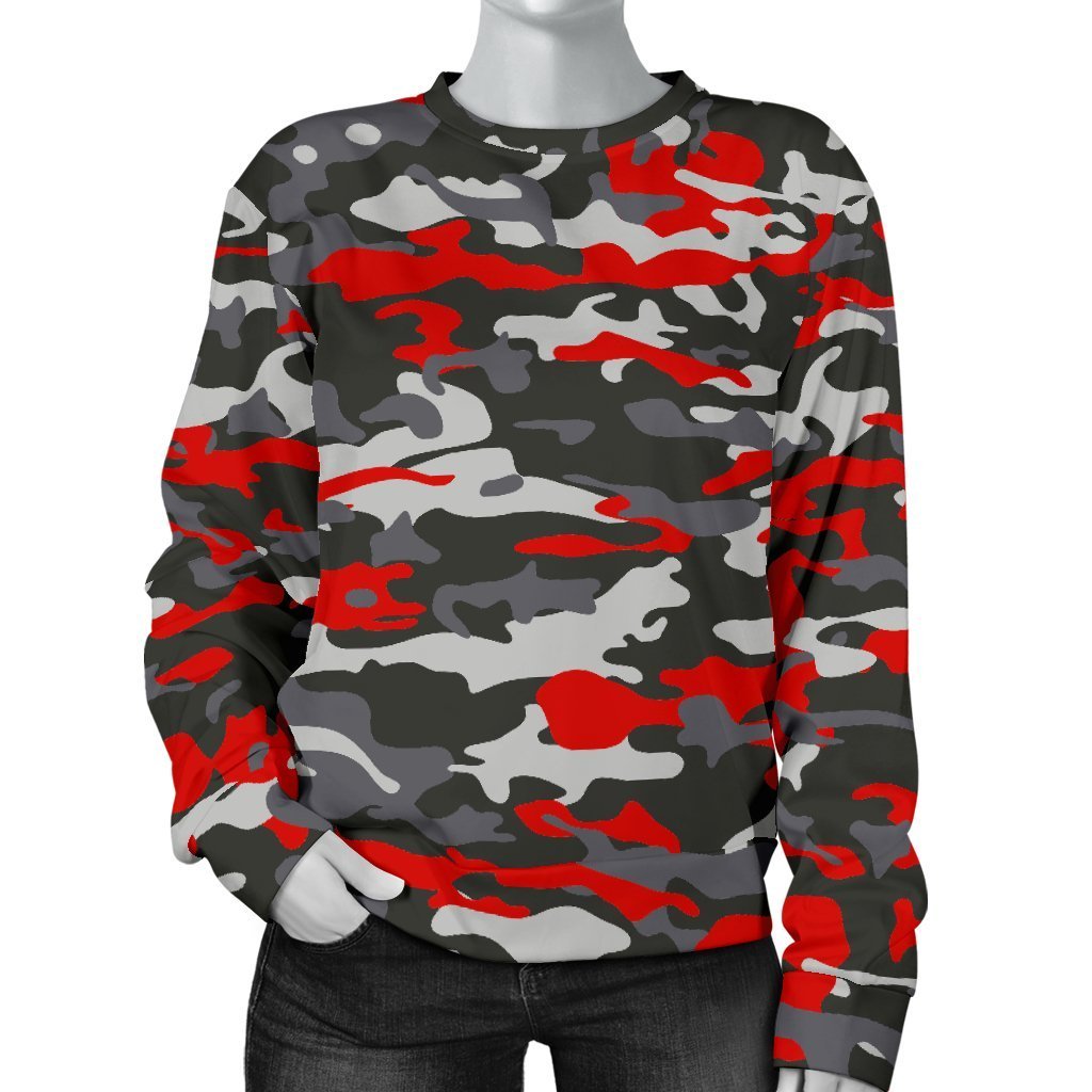 Orange Black And Grey Camouflage Print Women's Crewneck Sweatshirt GearFrost