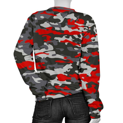 Orange Black And Grey Camouflage Print Women's Crewneck Sweatshirt GearFrost