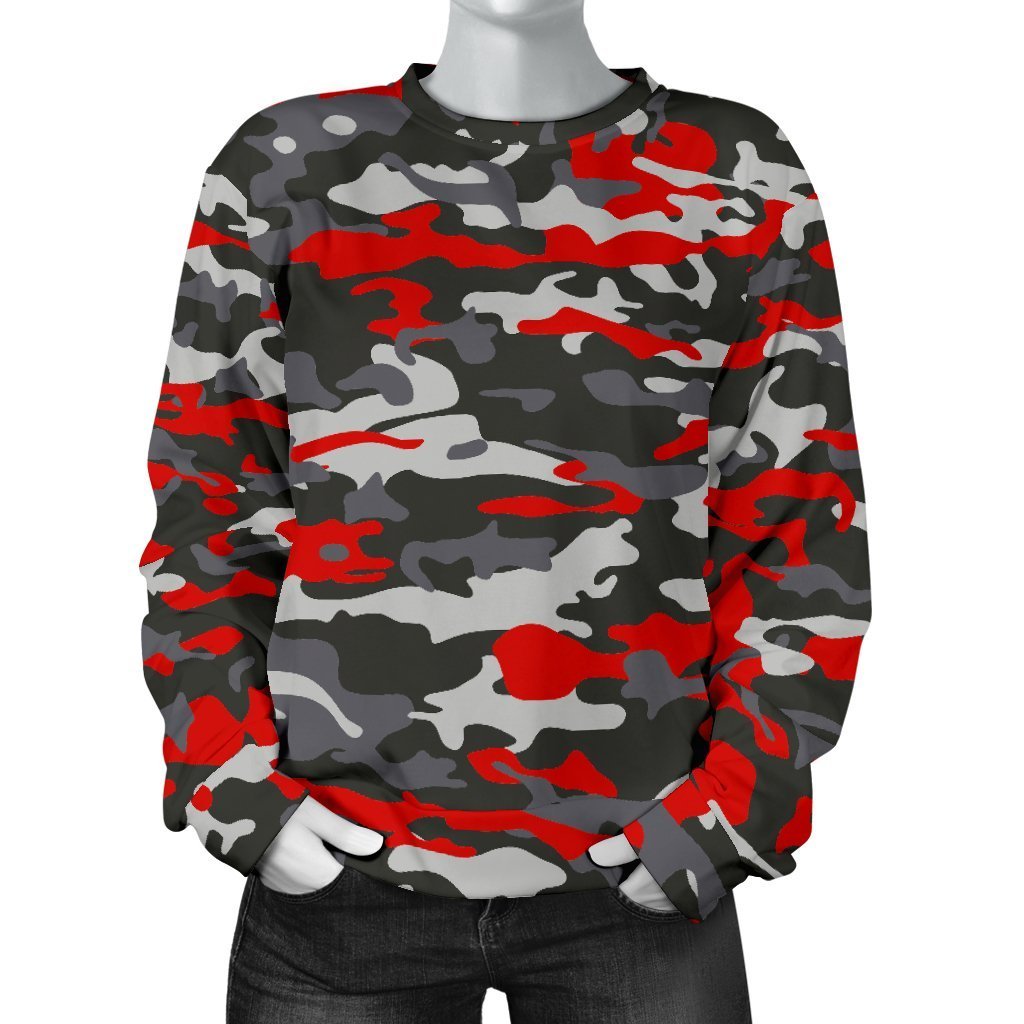 Orange Black And Grey Camouflage Print Women's Crewneck Sweatshirt GearFrost