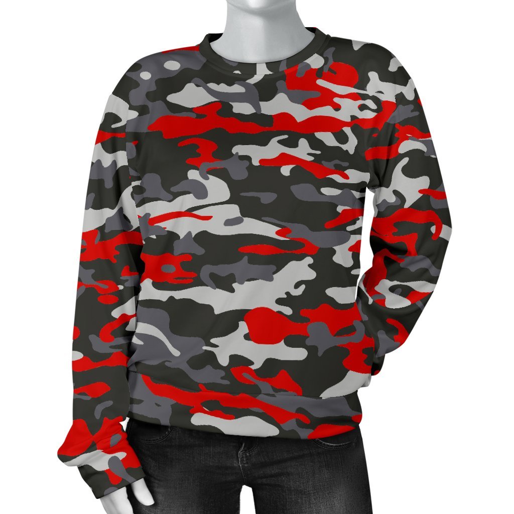 Orange Black And Grey Camouflage Print Women's Crewneck Sweatshirt GearFrost