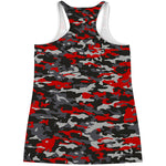Orange Black And Grey Camouflage Print Women's Racerback Tank Top