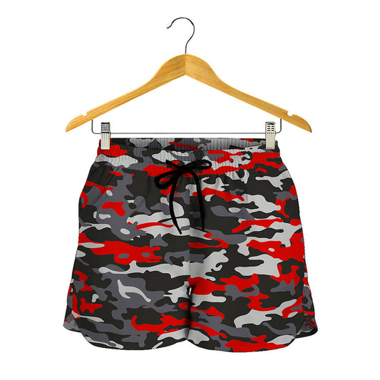 Orange Black And Grey Camouflage Print Women's Shorts