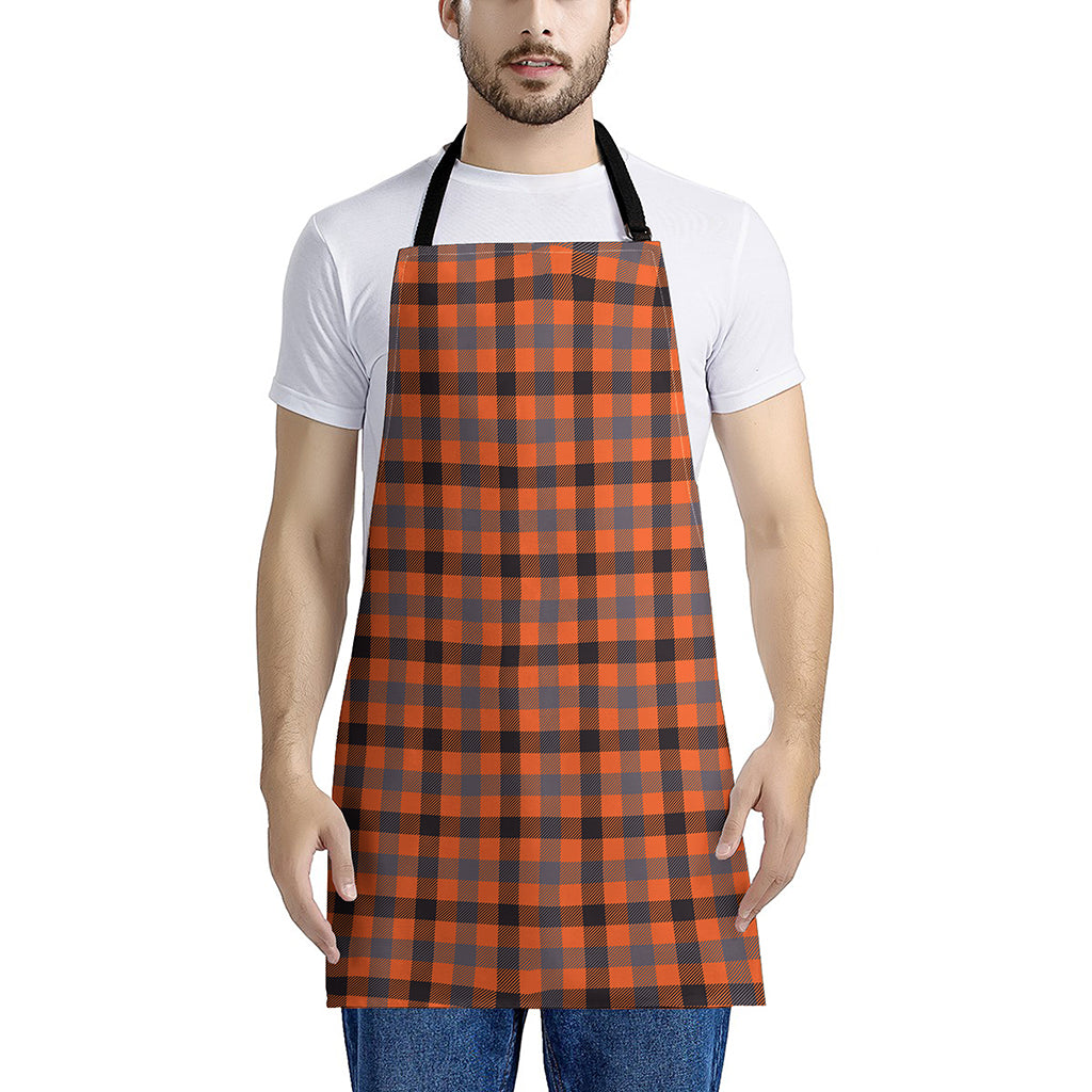 Orange Black And Grey Plaid Print Apron