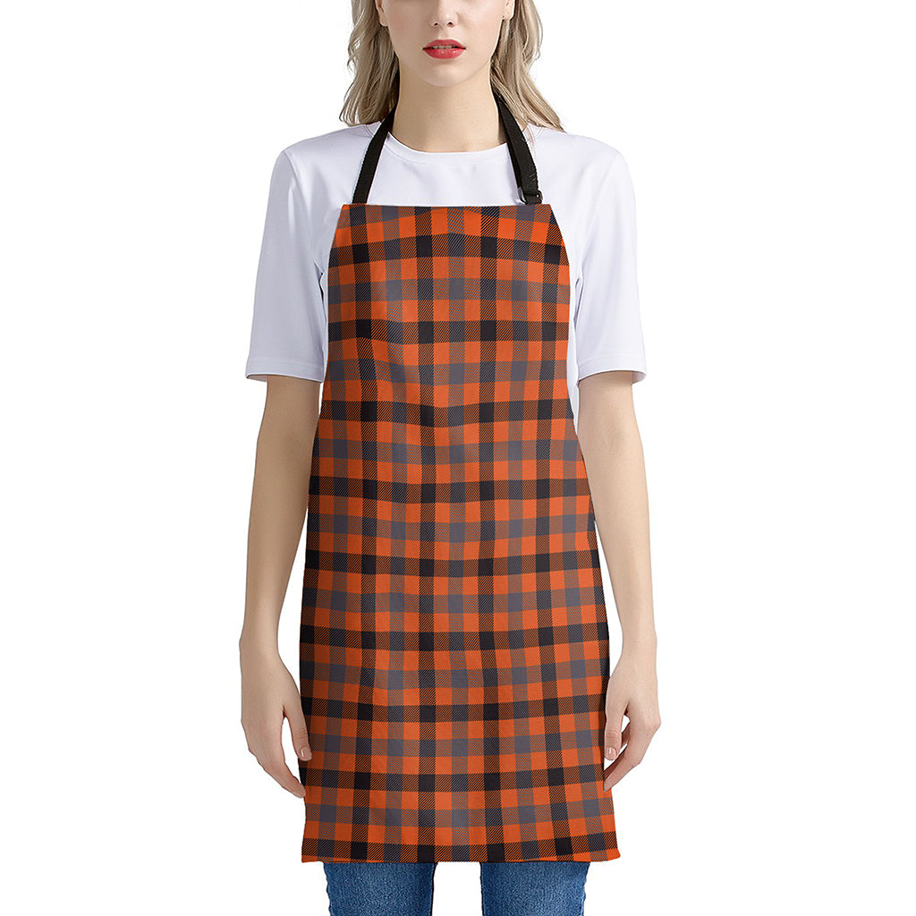 Orange Black And Grey Plaid Print Apron