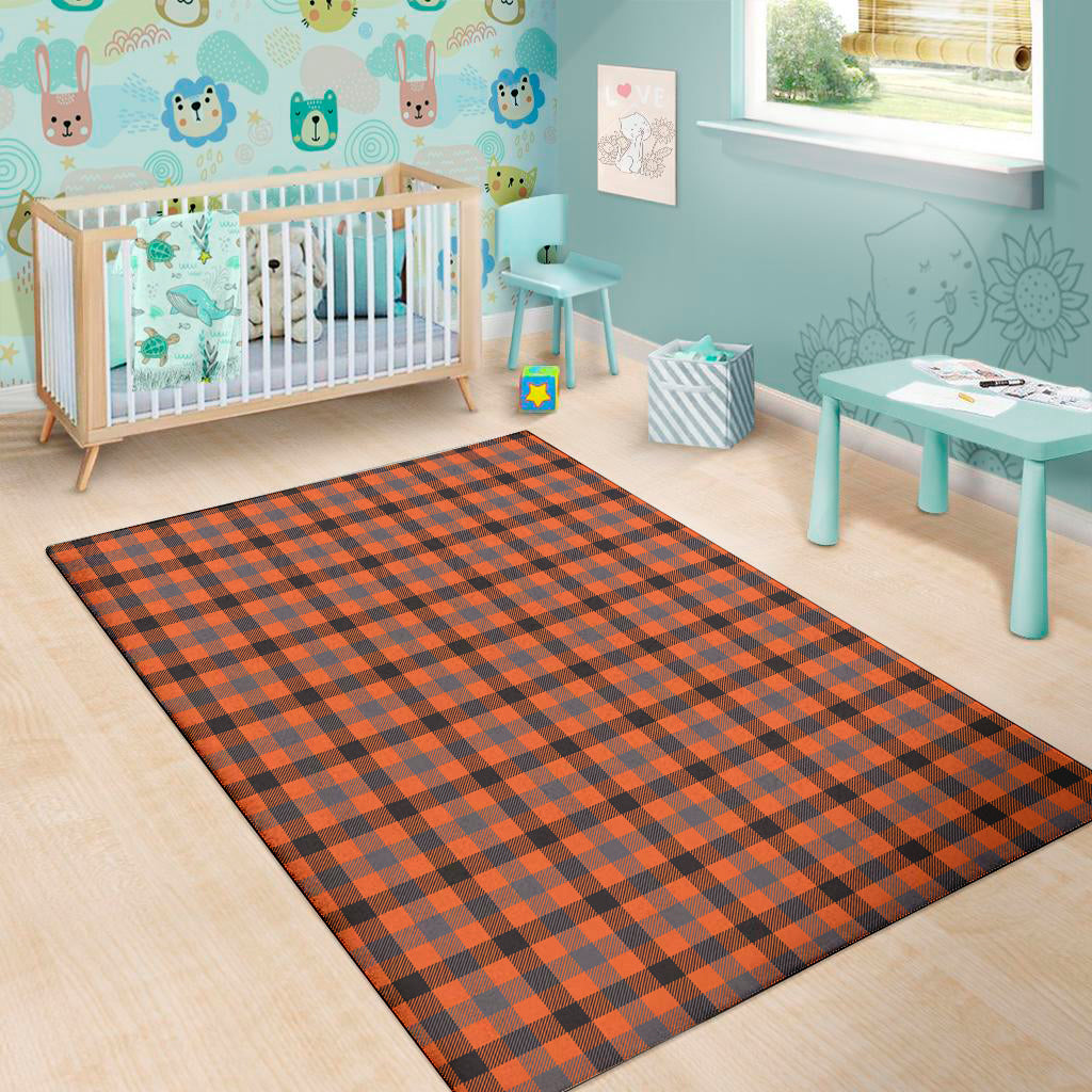 Orange Black And Grey Plaid Print Area Rug