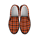 Orange Black And Grey Plaid Print Black Slip On Shoes