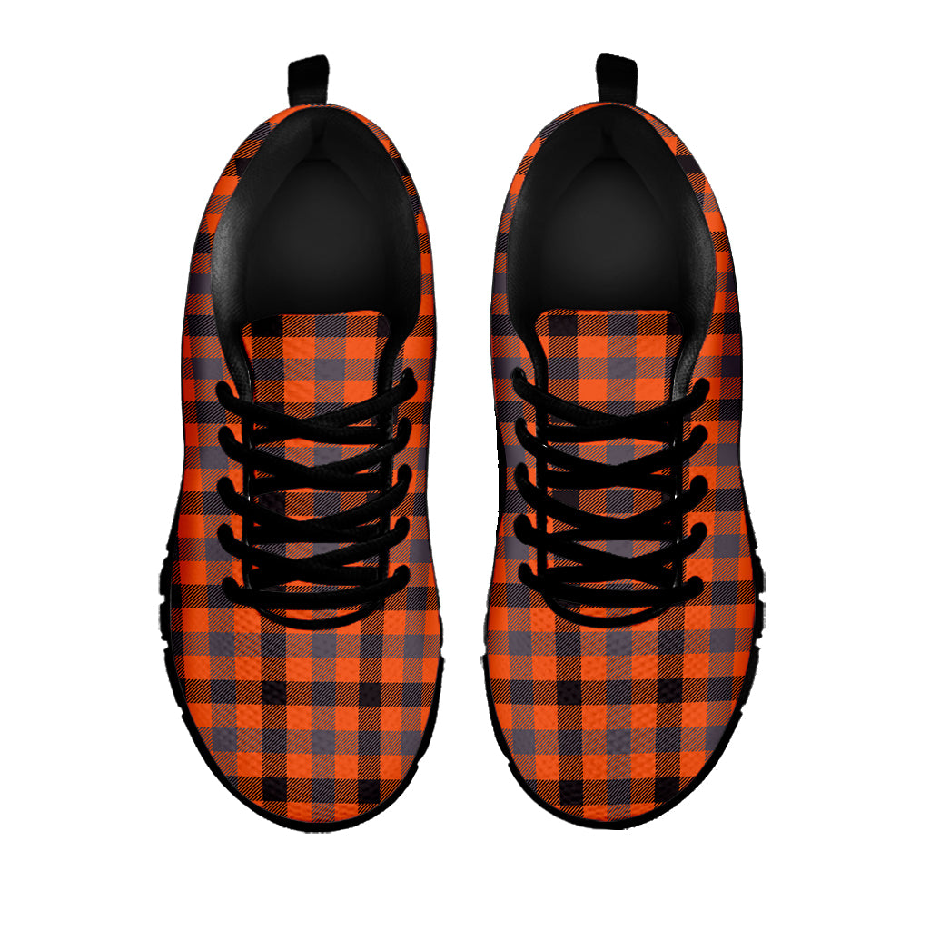 Orange Black And Grey Plaid Print Black Sneakers