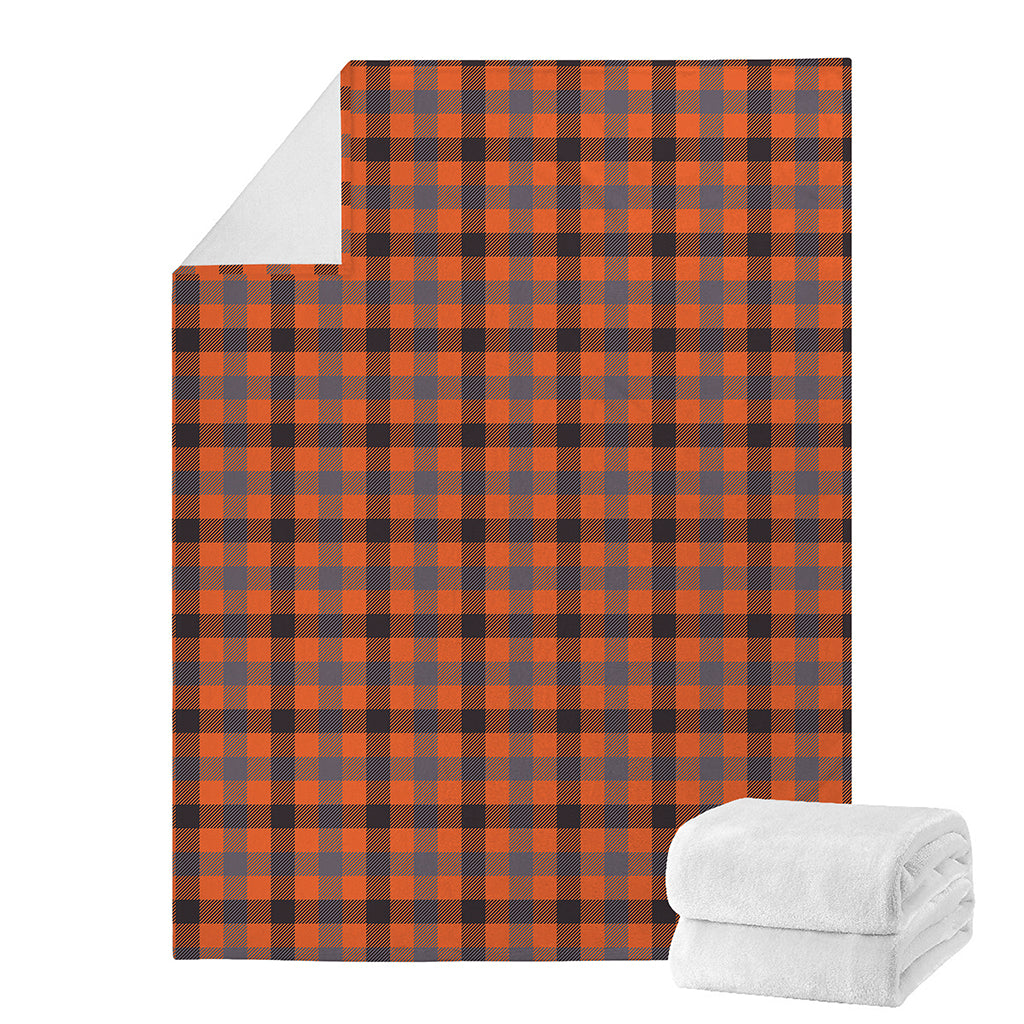 Orange Black And Grey Plaid Print Blanket