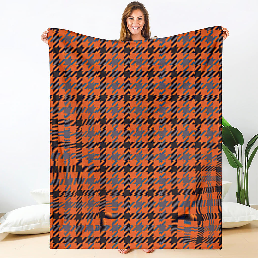 Orange Black And Grey Plaid Print Blanket