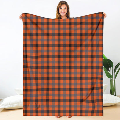 Orange Black And Grey Plaid Print Blanket