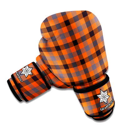 Orange Black And Grey Plaid Print Boxing Gloves