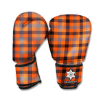 Orange Black And Grey Plaid Print Boxing Gloves